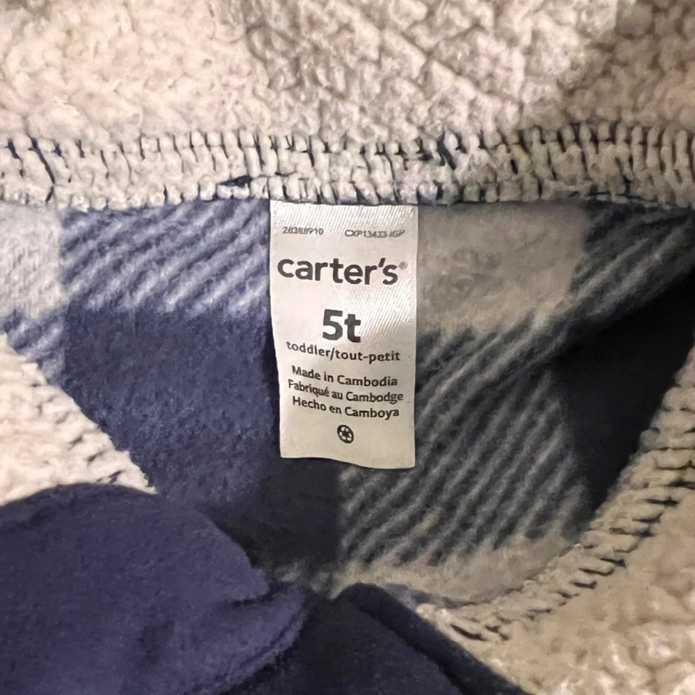 Boys Carter's Navy and White Plaid 1/4 Zip with Fleece Collar | 5t